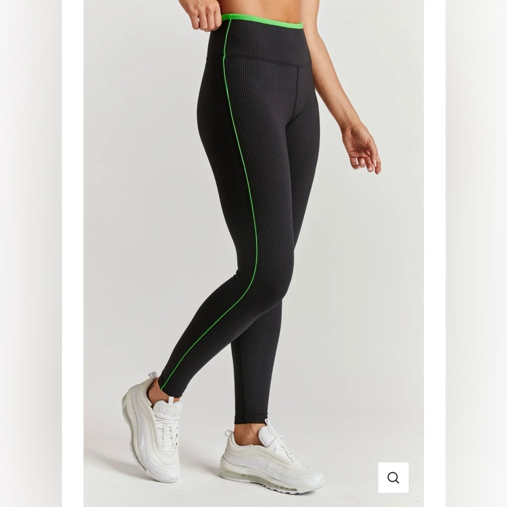 Year of Ours Black Leggings with Green Trim